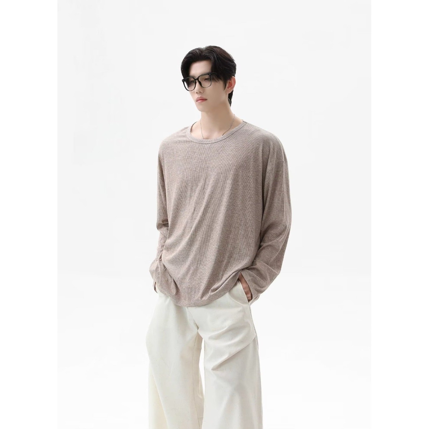 Undershirt Crew Neck - Herfst 2026 Nieuwe Textuur Langarm T-Shirt